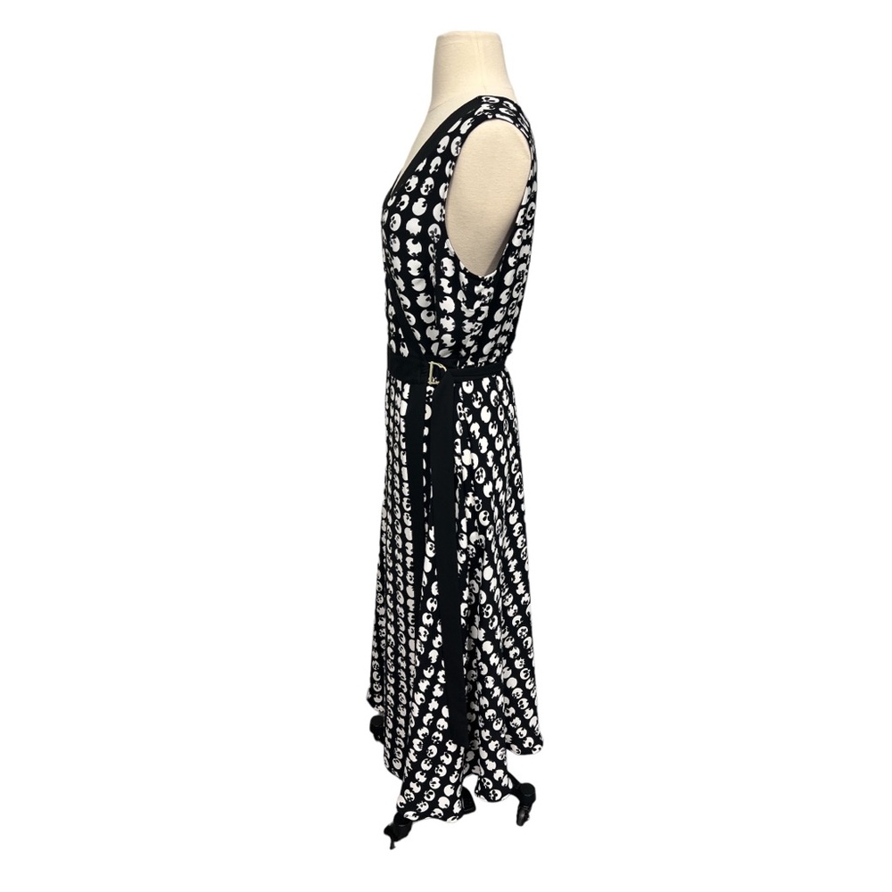 Joseph Ribkoff Black And White Floral Polka Dot Sleeveless V Neck Wrap Dress - Picture 4 of 8